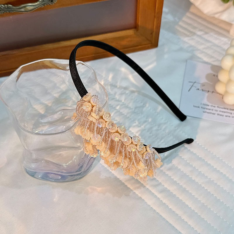 Handmade rice bead tassel flower side hair hoop for women - Korvel