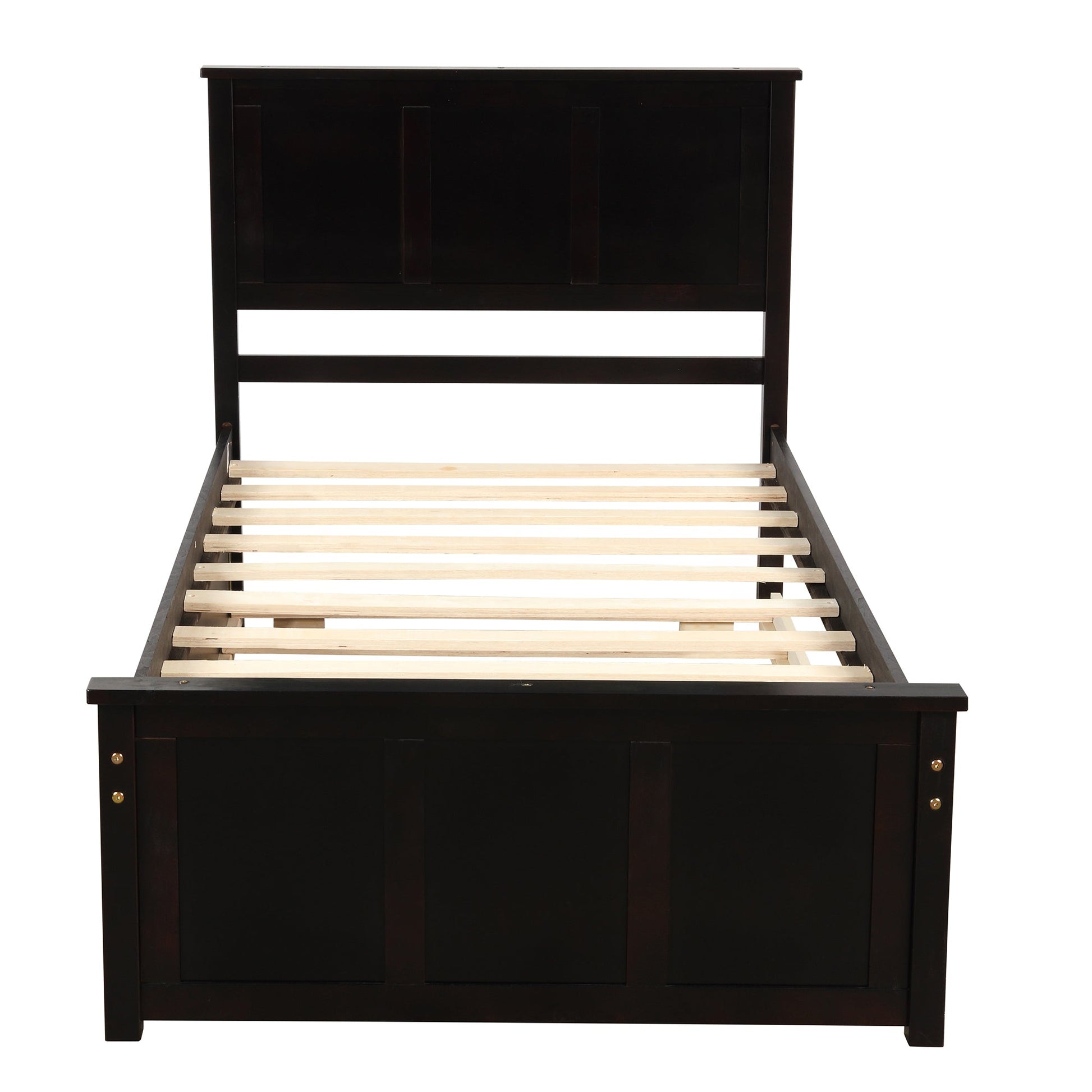 Platform Bed with Twin Size Trundle, Twin Size Frame, Espresso - Korvel