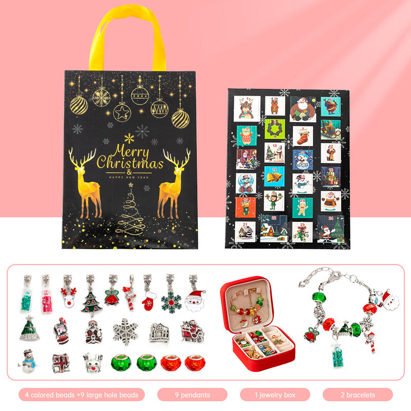 DIY creative children's bracelet jewelry 24-grid calendar Christmas holiday surprise blind box silver set - Korvel