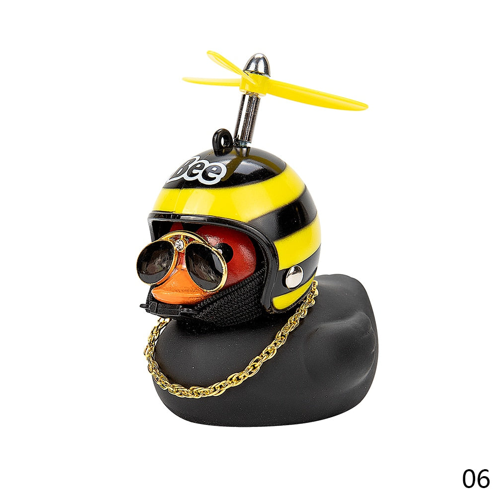Car Duck with Helmet Broken Wind Small Yellow Duck Road Bike Motor Helmet Riding Cycling Car Accessories Decor Without Lights - Korvel