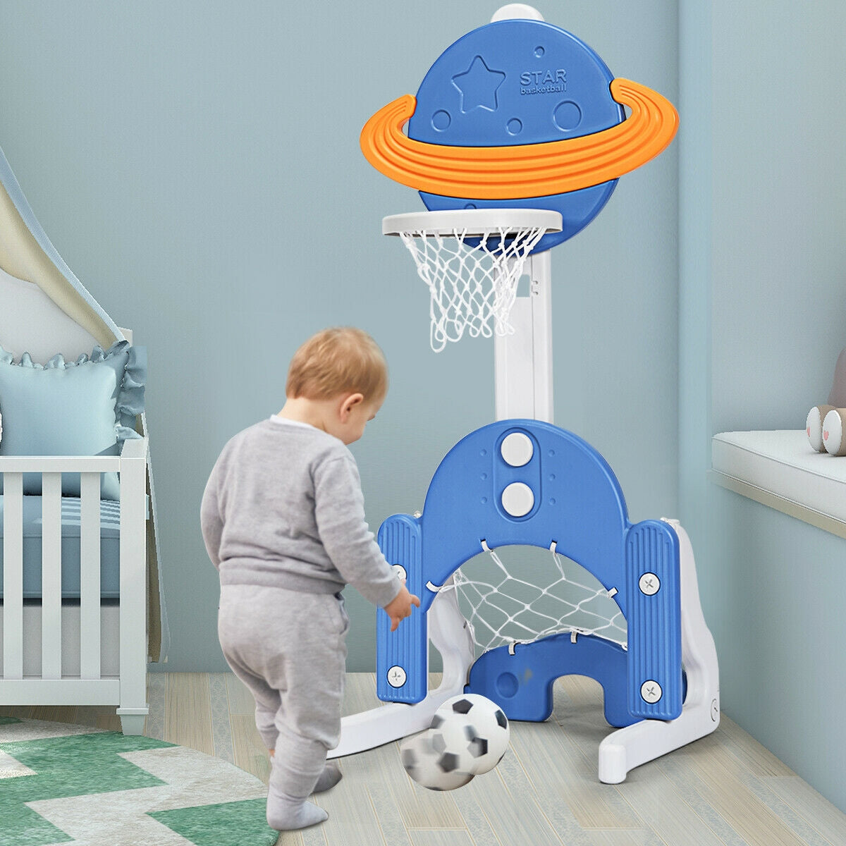 Juego de Baloncesto Ajustable 3 en 1 para Niños - Azul