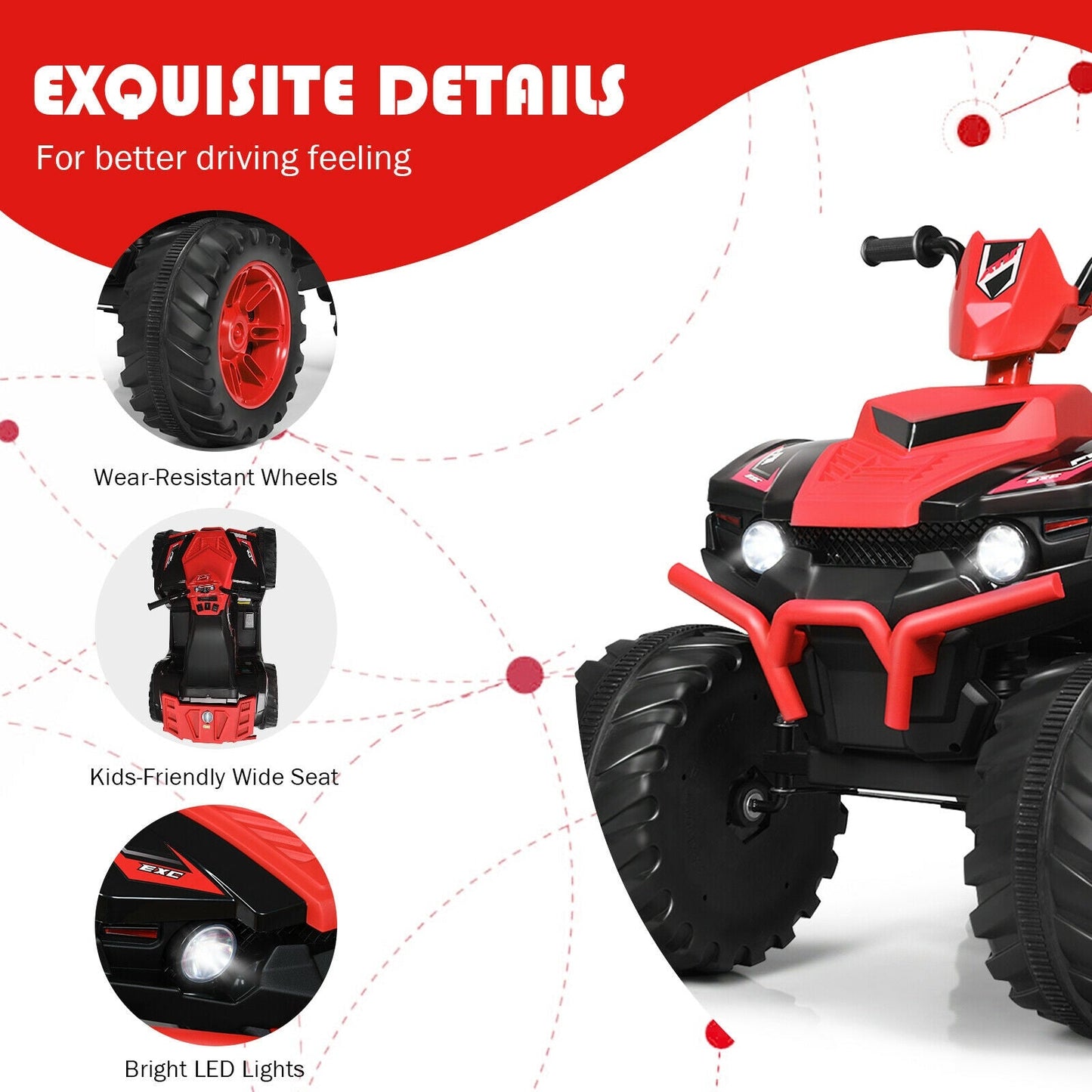 12V Kids Ride-On ATV with LED Lights - Red