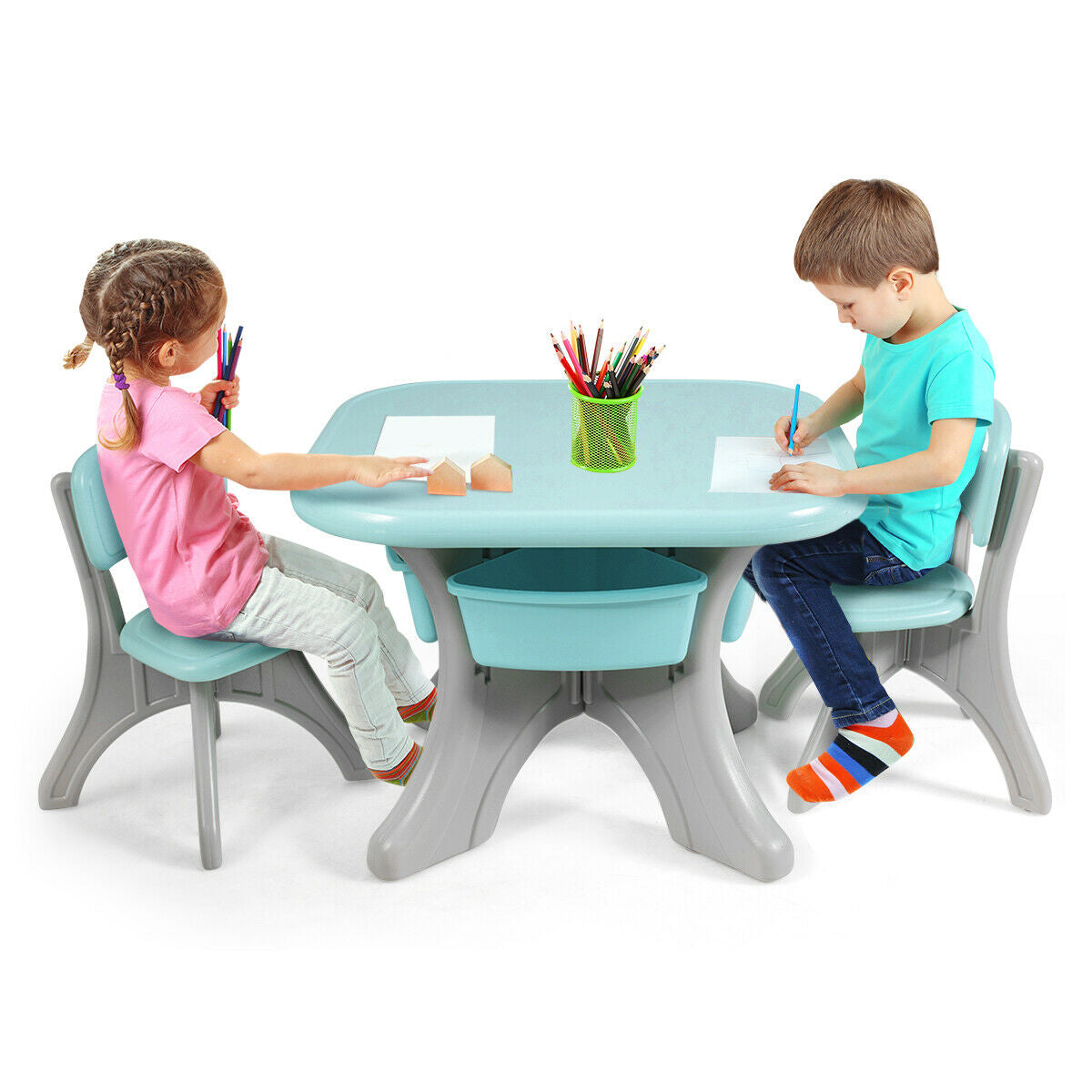 Gbruno Kids Activity Table & Chair Set with Storage - Blue
