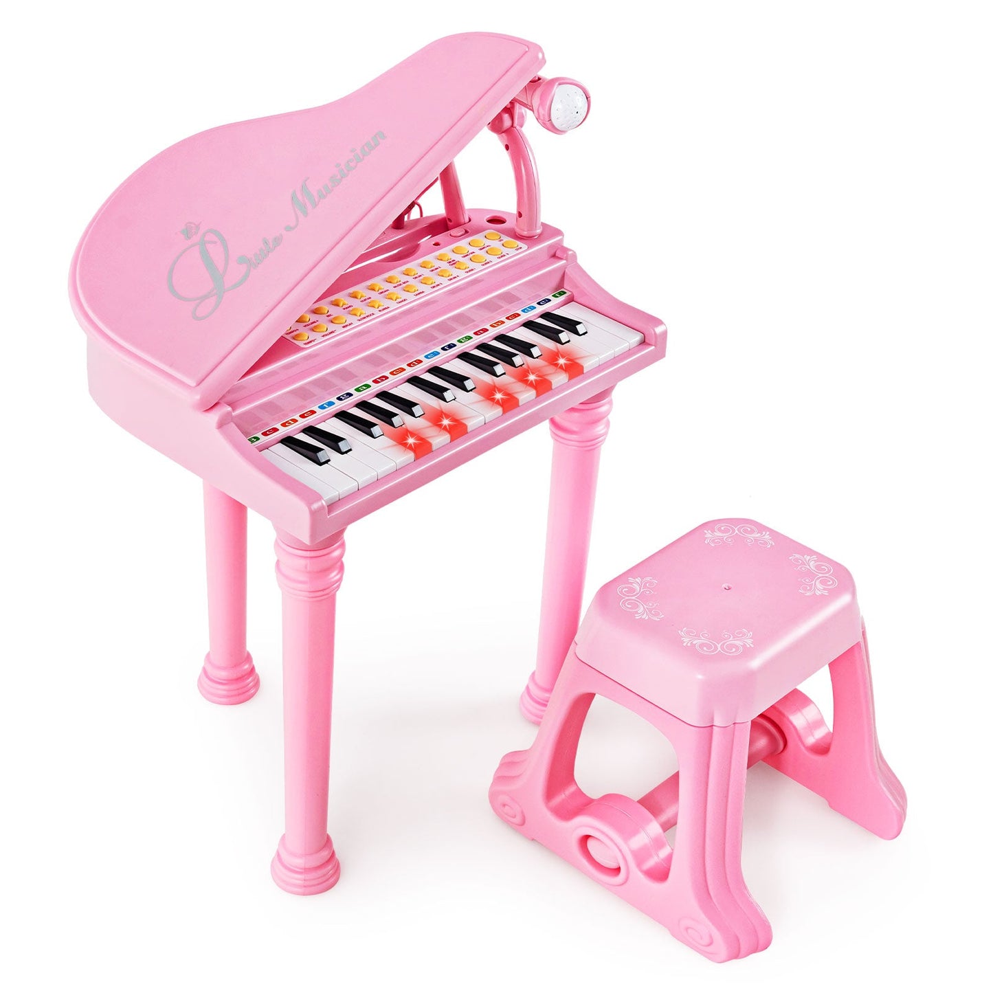 Clavier de piano pour enfants 31 touches avec tabouret - Rose