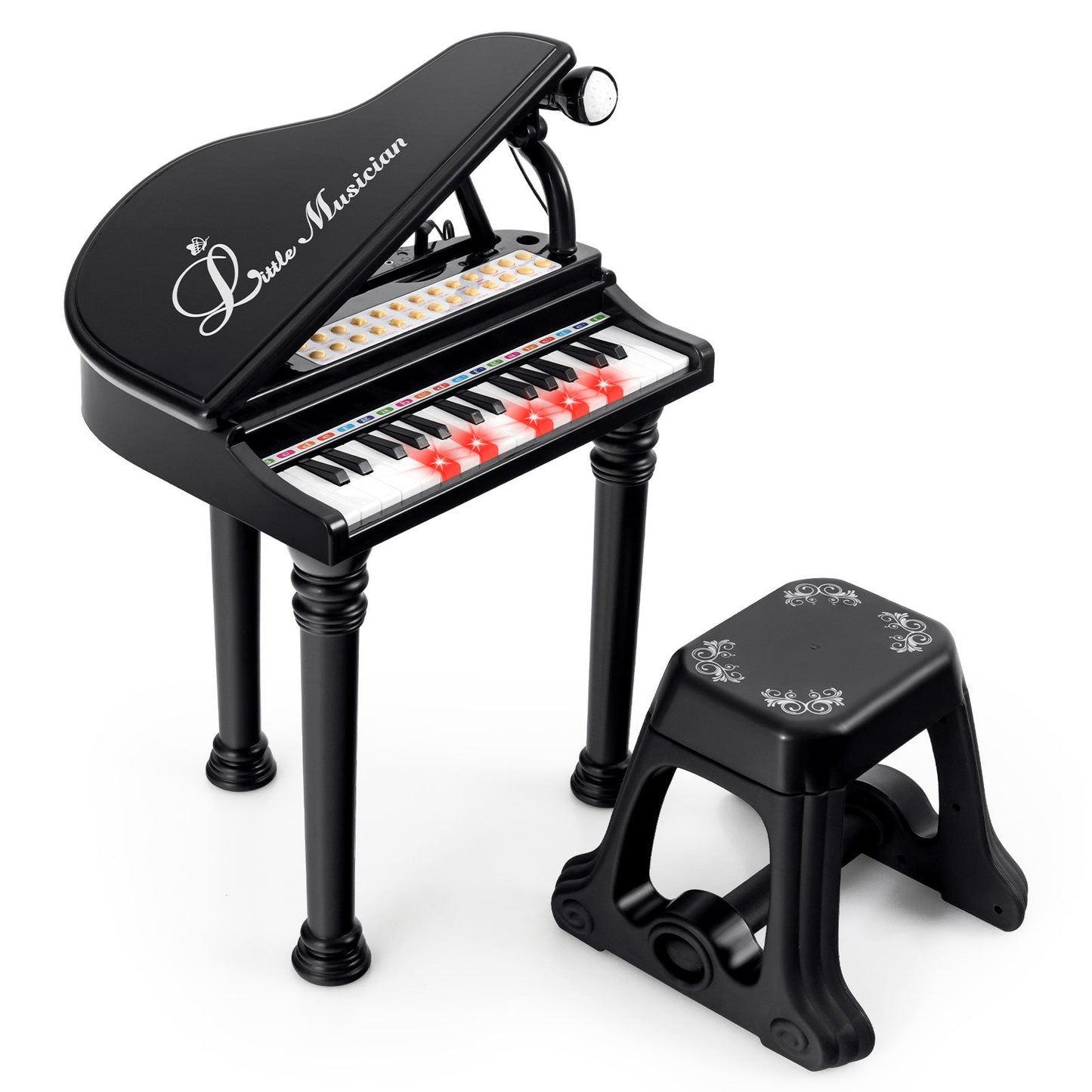 Clavier de piano pour enfants 31 touches avec tabouret et couvercle - Noir