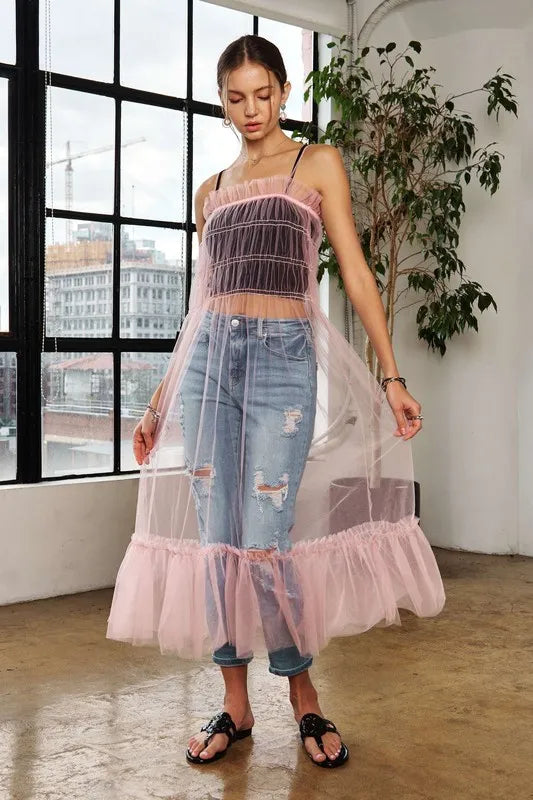 Vestido de Cubierta de Malla con Volantes para Mujeres - Esencial Elegante para la Playa