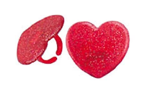 Bagues en cœur pailletées rouges - 12 ou 72 pièces