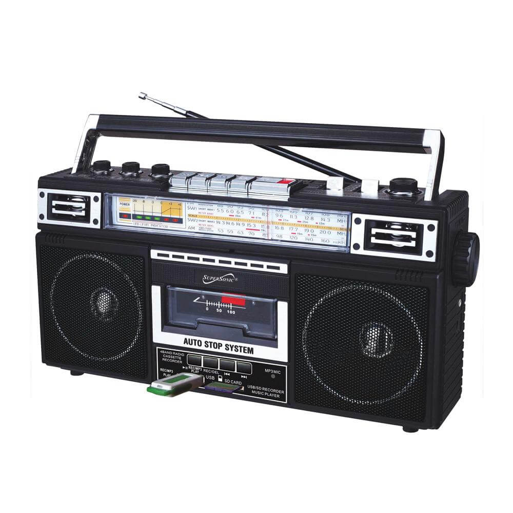 Supersonic 4 Band Bluetooth Radio & Cassette Player + Cassette To Mp3 Converter - Korvel