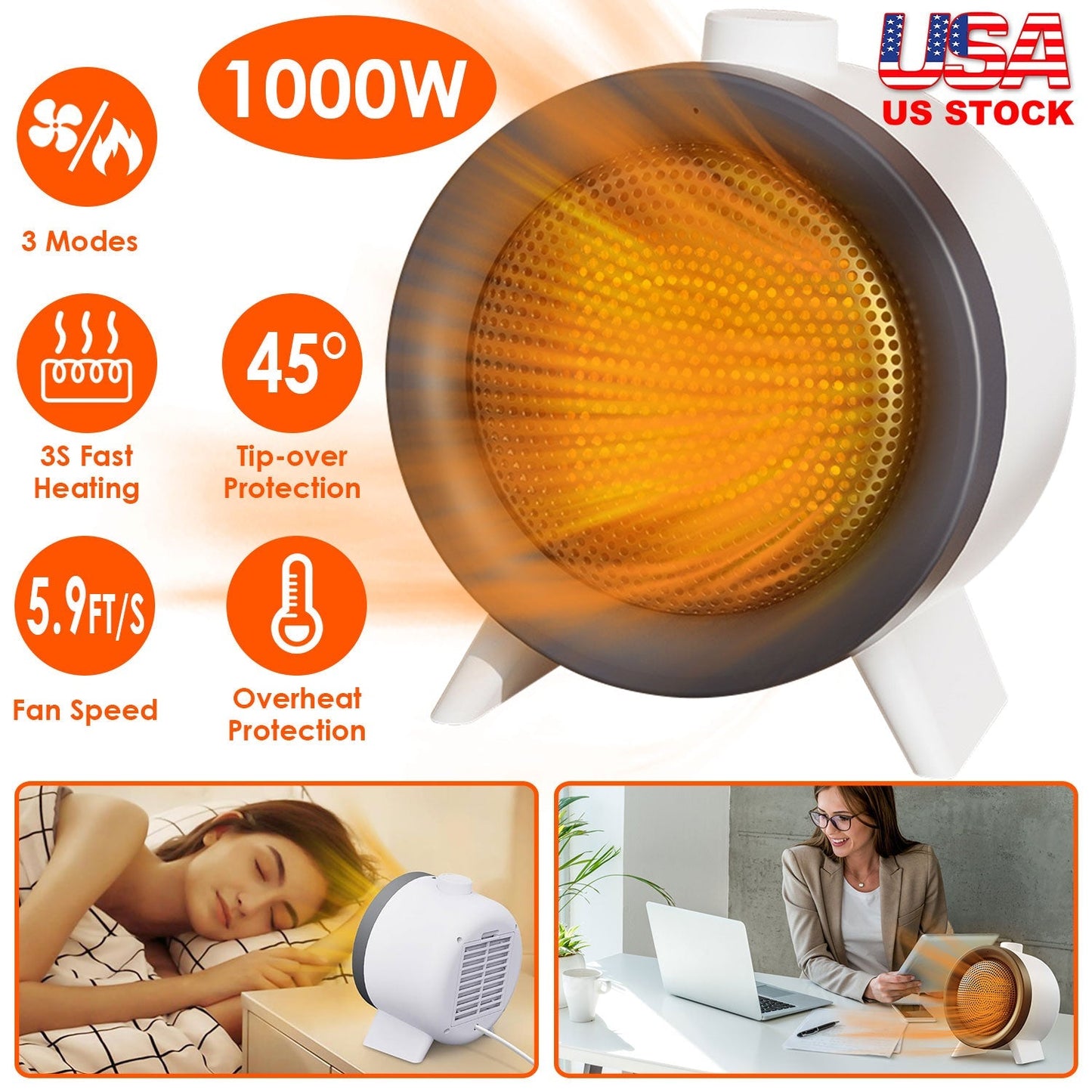 Gbruno 1000W Ceramic Electric Space Heater - Fast Heating & Safety Features