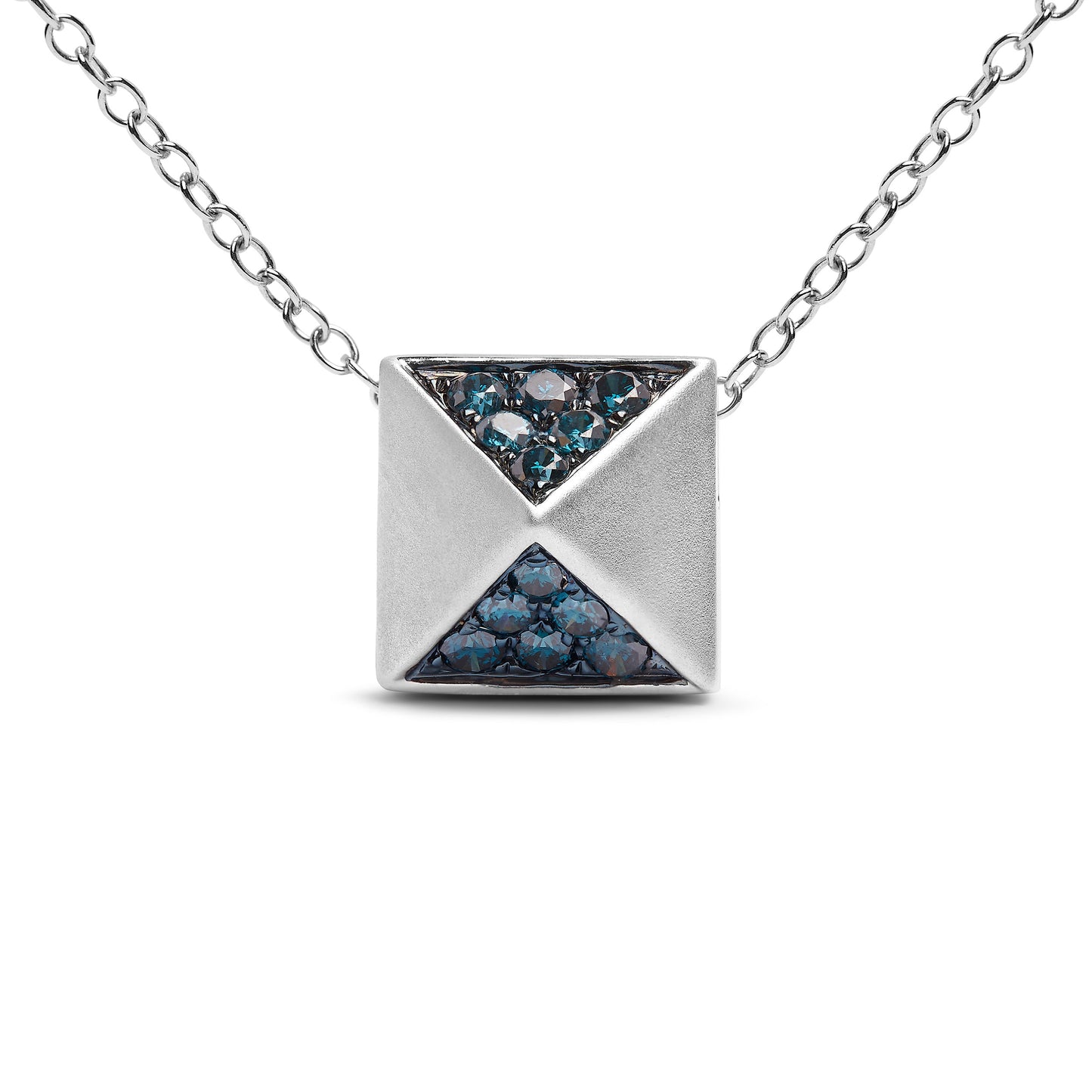 Collar con colgante de pirámide de diamante azul en oro blanco de 14K - 18"