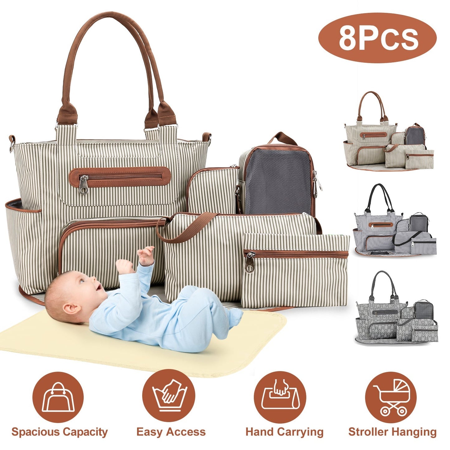 Ensemble de Sac à Langer Multifonctionnel de 8 Pièces
