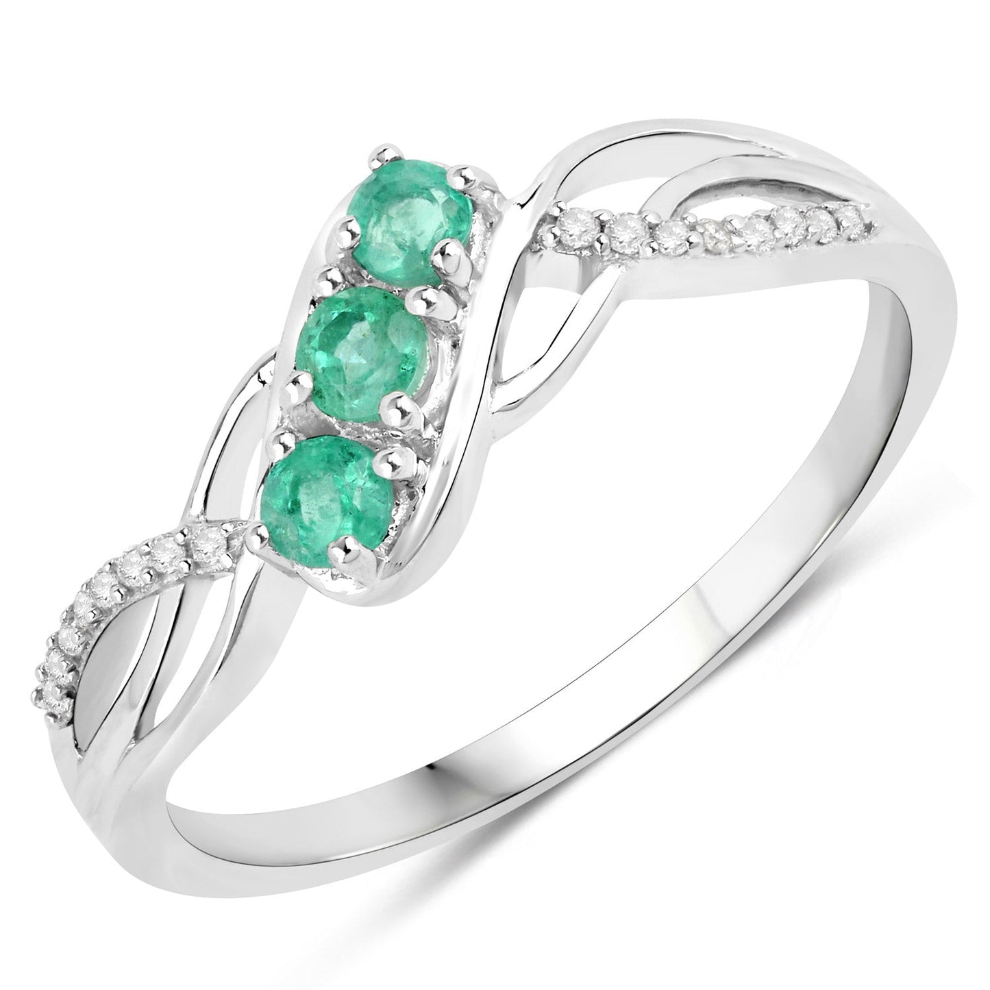 0.28 Carat Zambian Emerald and Diamond 14K White Gold Ring