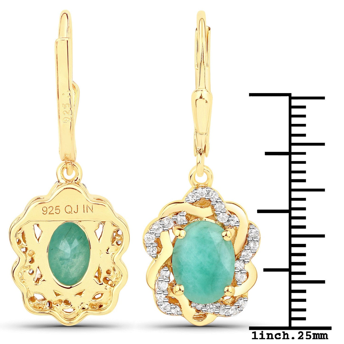 Elegant 2.36 Carat Genuine Emerald & White Topaz Earrings