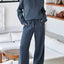 Collared Sweatshirt and High Waist Pants Active Set