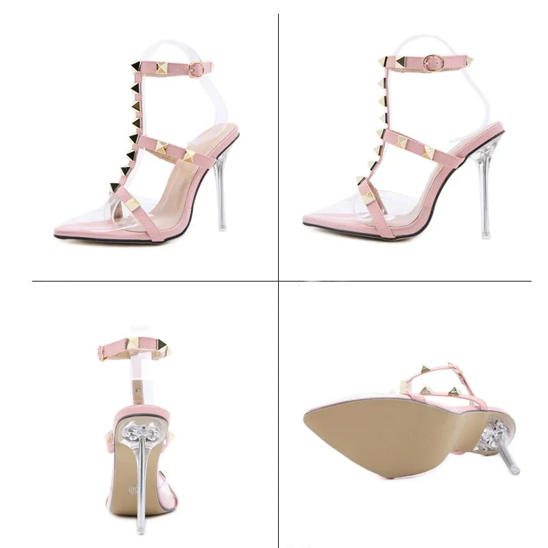 Tacones Altos de Punta con Remaches para Mujer