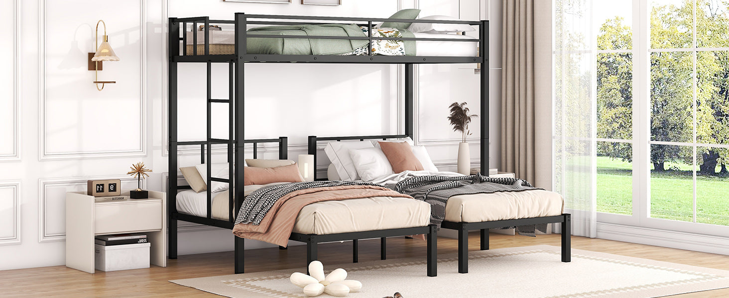 Twin over Twin & Twin Bunk Beds for 3, Twin XL over Twin & Twin Bunk Bed Metal Triple Bunk Bed, Black - Korvel