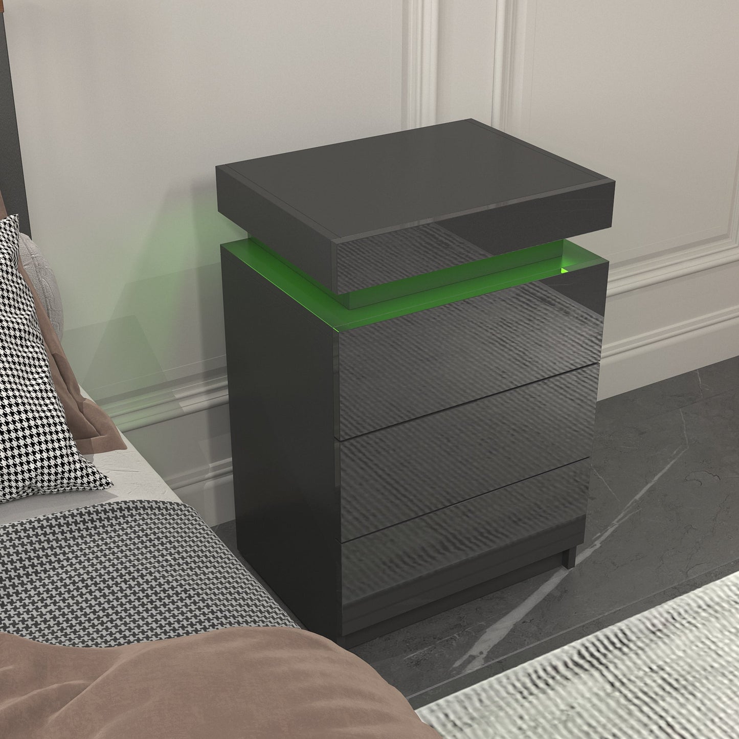 Modern LED Black Nightstand with Multi-Colour Lighting