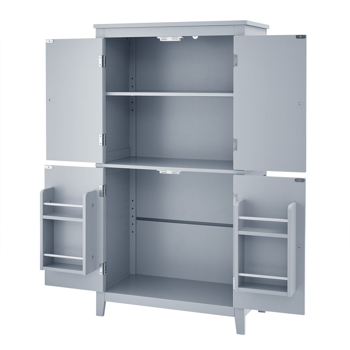 Bathroom floor storage cabinet, bathroom storage cabinet, 4-door independent cabinet, adjustable shelf, adaptive shelf, gray - Korvel