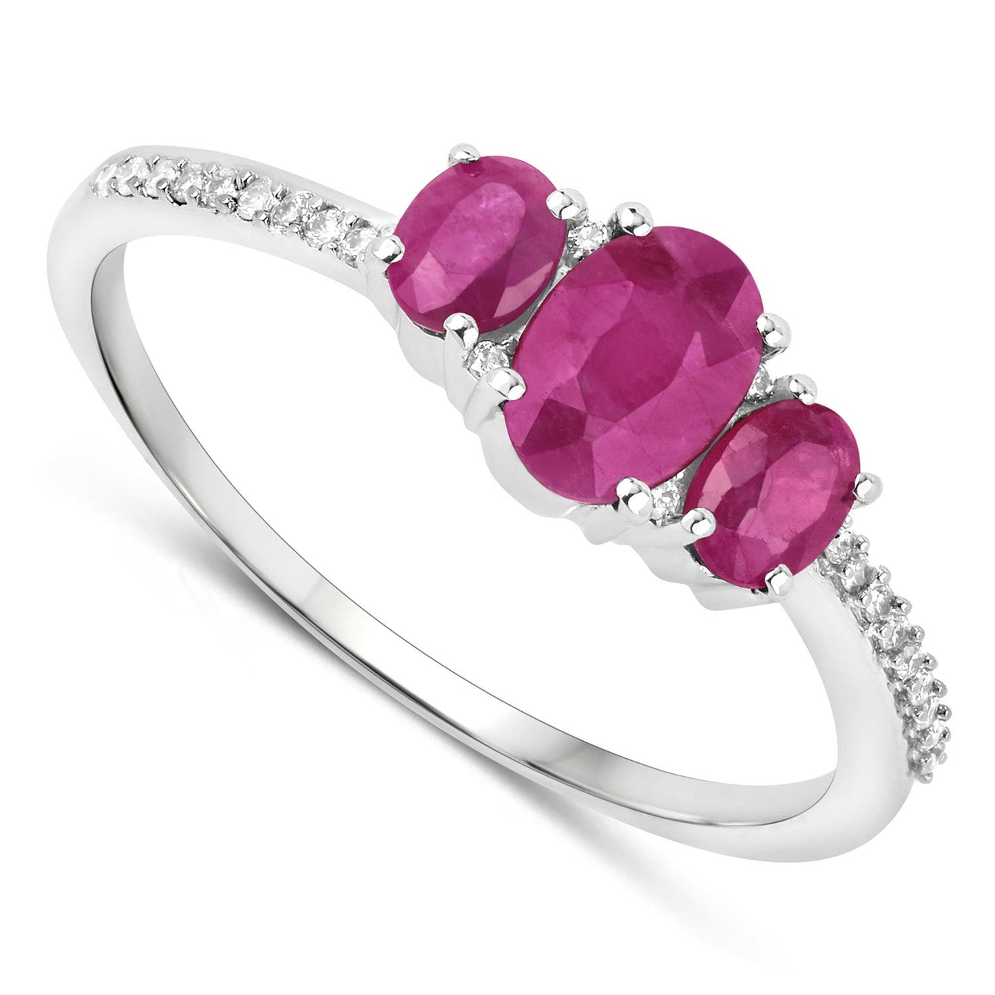 1.02 Carat Ruby and White Diamond 14K White Gold Engagement Ring