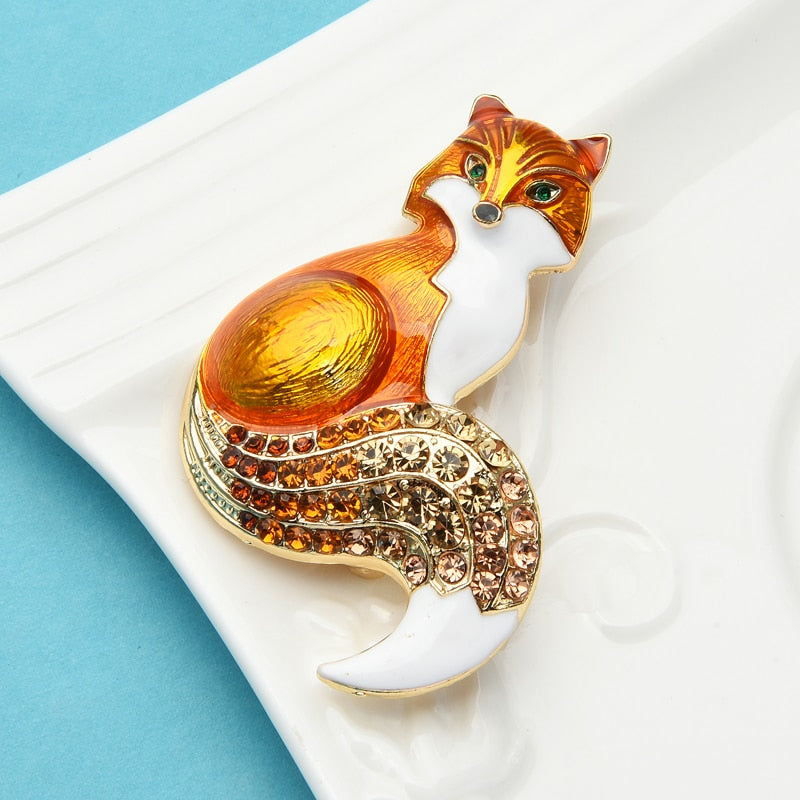Wuli&baby Rhinestone Enamel Fox Brooches For Women Animal Party Causal Brooch Pins Gifts - Korvel
