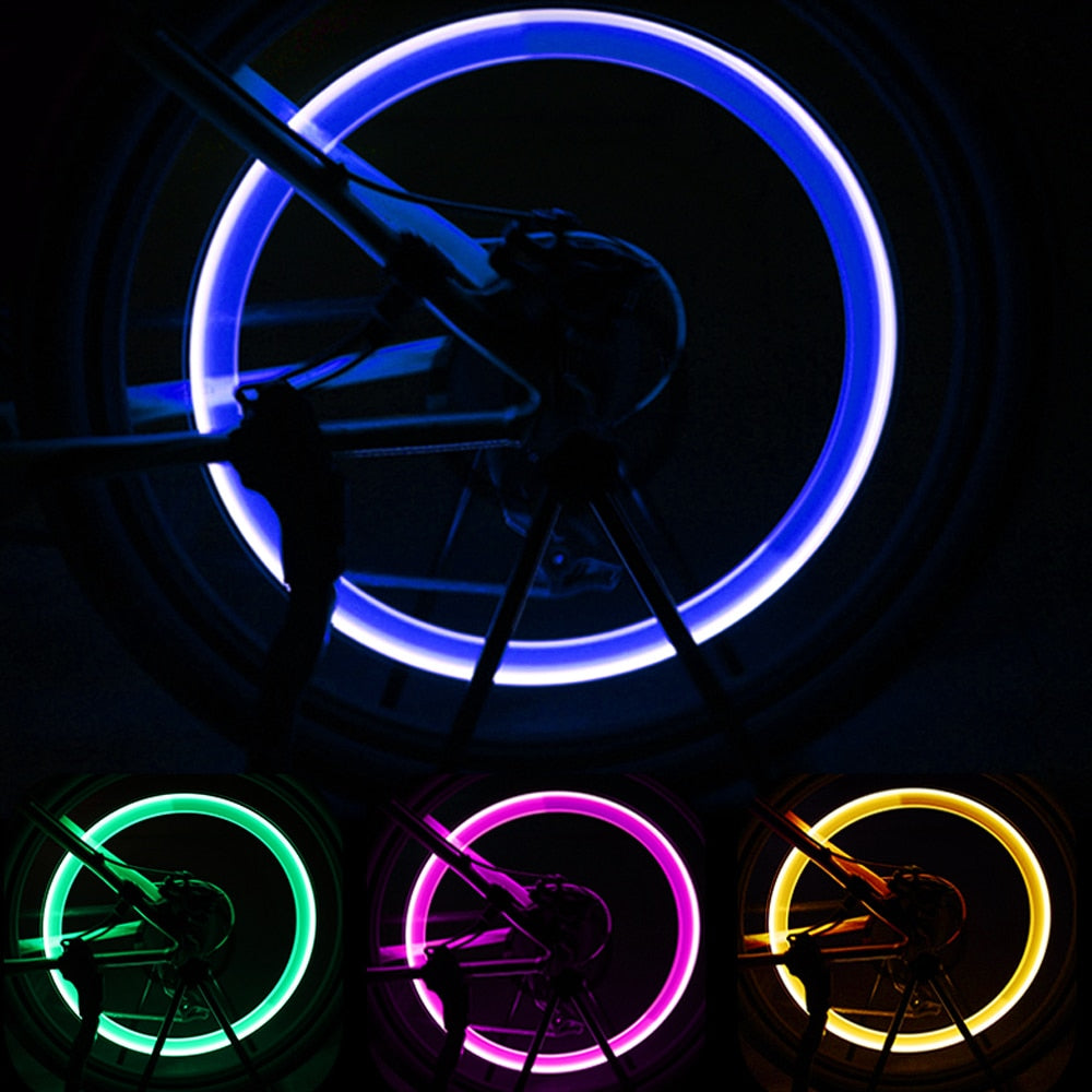 FORAUTO 2PCS Car Wheel LED Light Motocycle Bike Light Tire Valve Cap Decorative Lantern Tire Valve Cap Flash Spoke Neon Lamp - Korvel