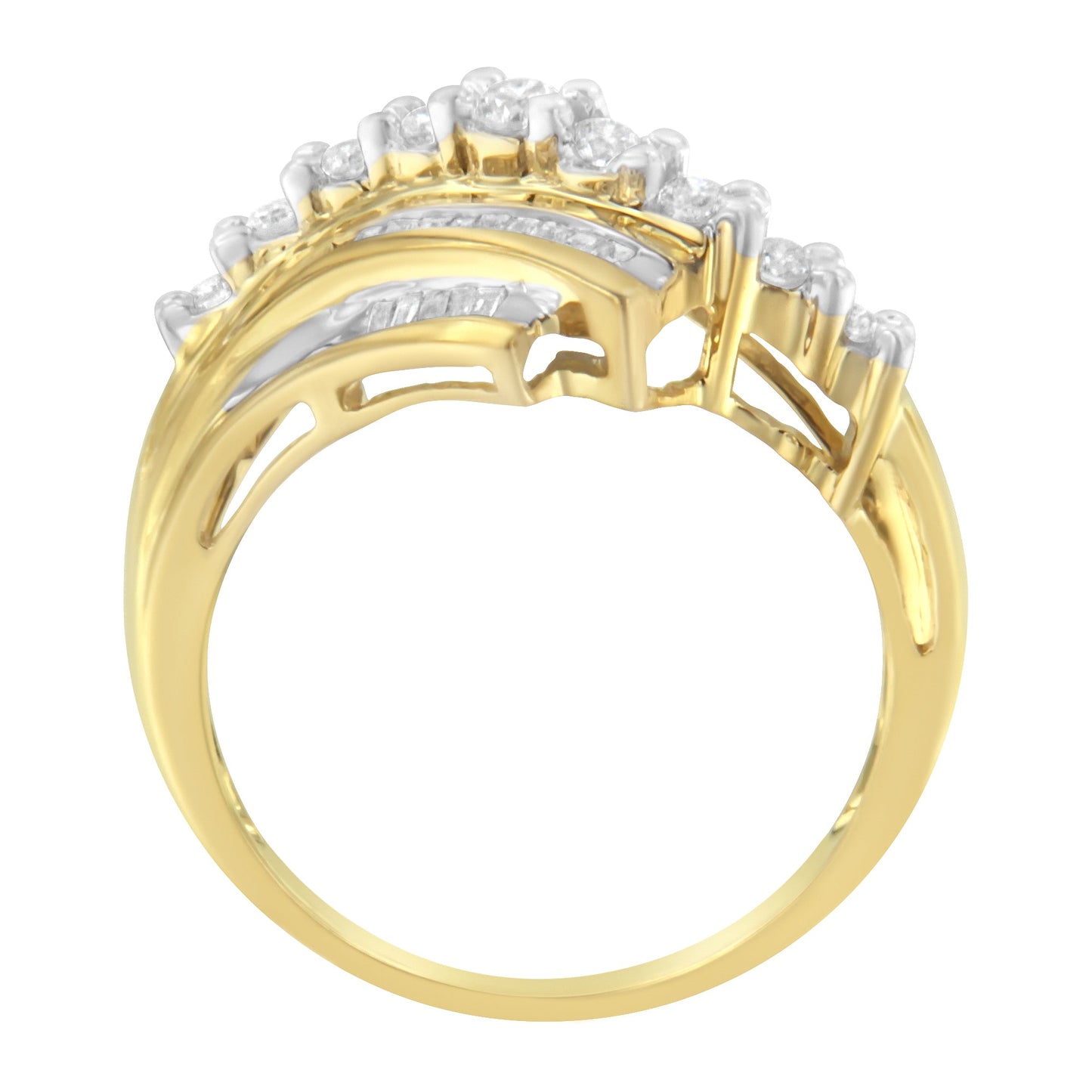 10K Yellow Gold Round and Baguette Diamond-Cut Engagement Ring - Size 7