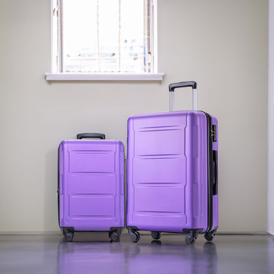 Expanable Spinner Wheel 2 Piece Luggage Set ABS Lightweight Suitcase with TSA Lock 20inch+28inch Purple + Plastic - Korvel