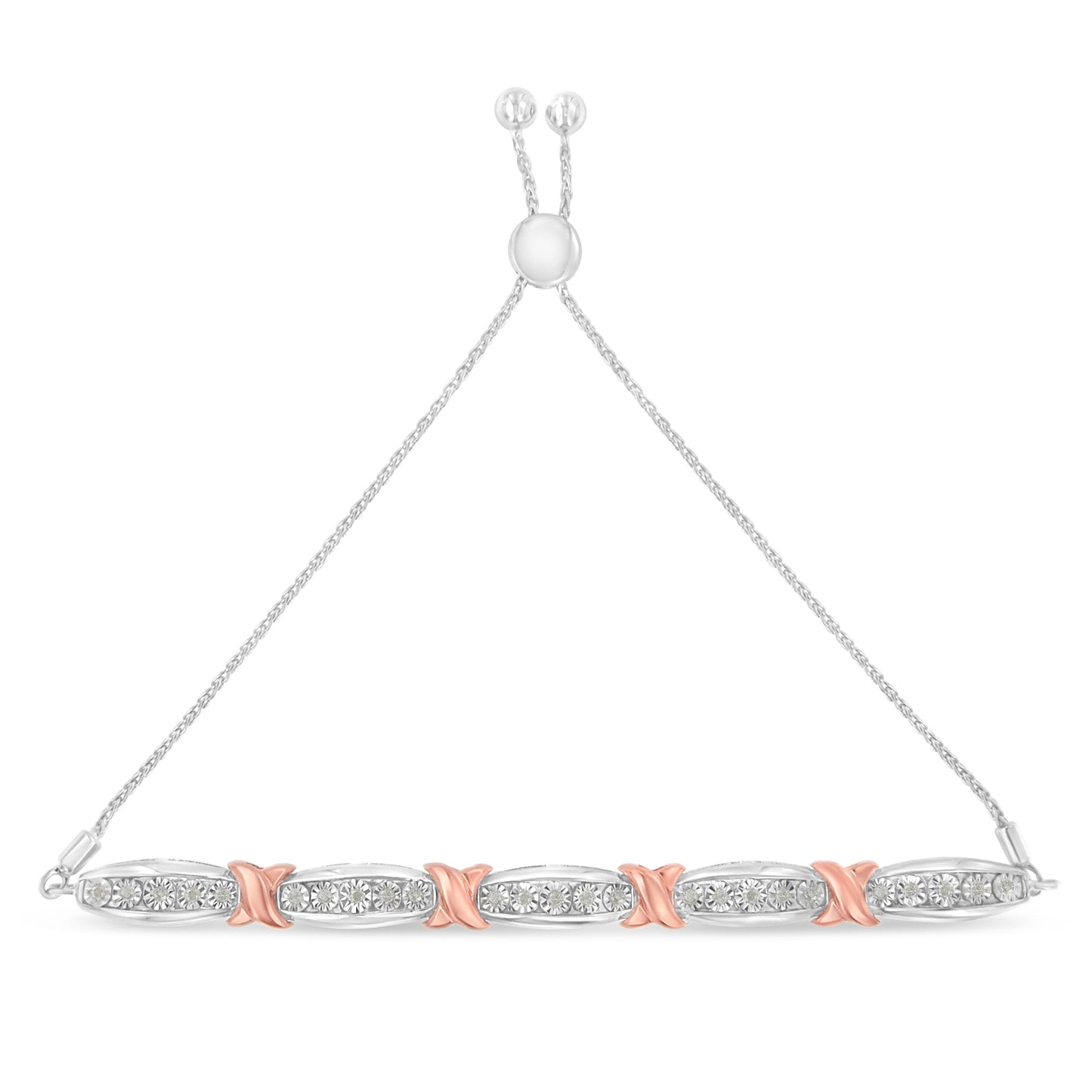 Pulsera Bolo de Diamantes de Plata Esterlina .925 en Dos Tonos de Oro Rosa