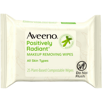 Aveeno Positively Radiant Oil Free Makeup Removing Wipes, 25 Ct