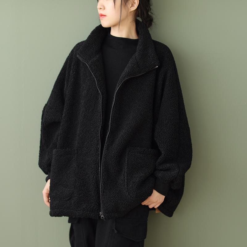 Manteau enveloppant en lambswool décontracté grande taille pour femmes
