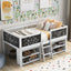 Twin Size Low Loft Bed with Two Movable Shelves and Ladder,with Decorative Guardrail Chalkboard,White - Korvel