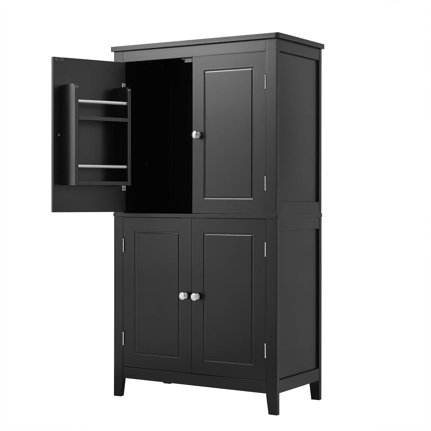 Elegant Black Bathroom Floor Storage Cabinet with Adjustable Shelves