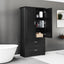 Tall Bathroom Storage Cabinet, Cabinet with Two Doors and Drawers, Adjustable Shelf, MDF Board, Black - Korvel