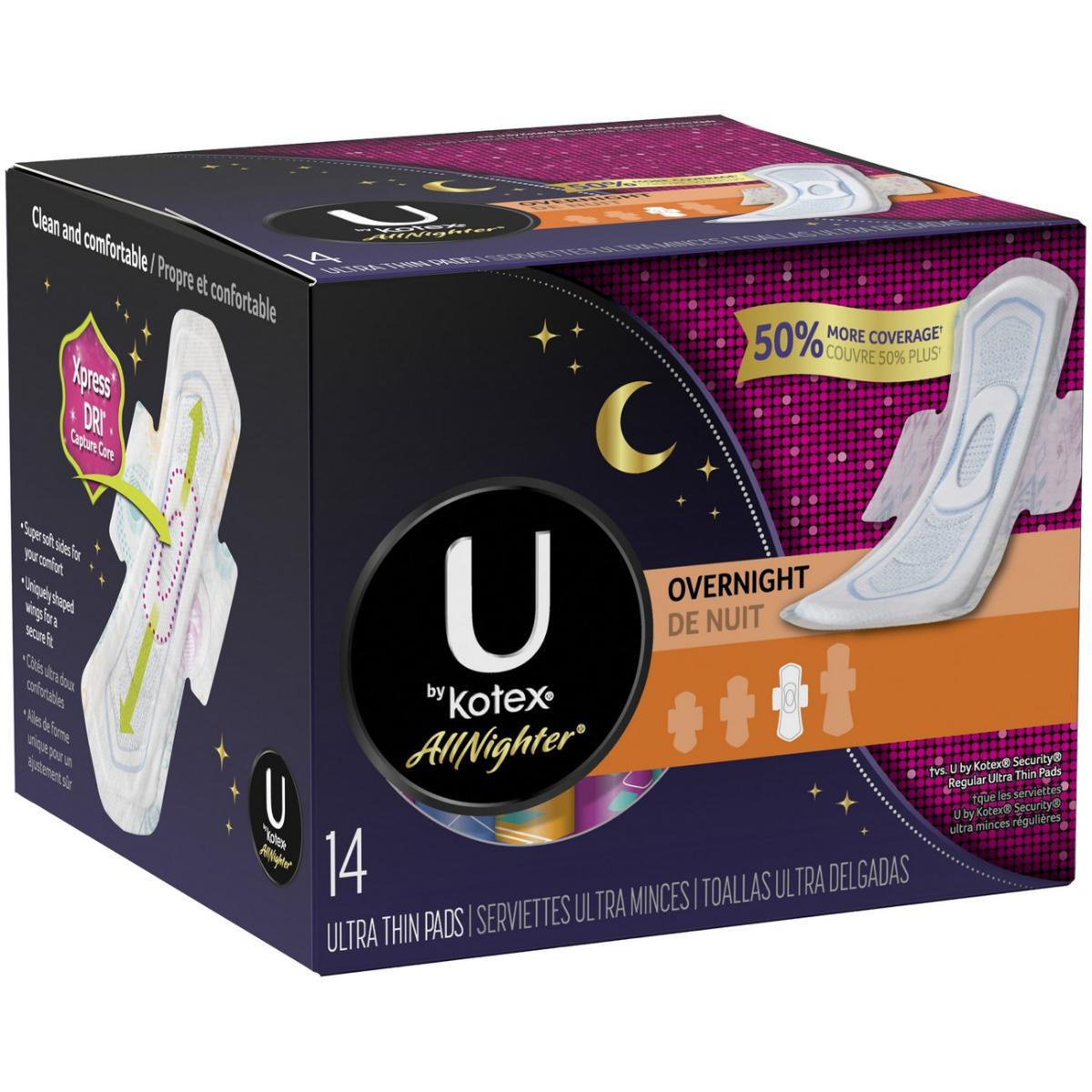 U by Kotex All Nighter Ultra Thin Overnight Pads with Wings