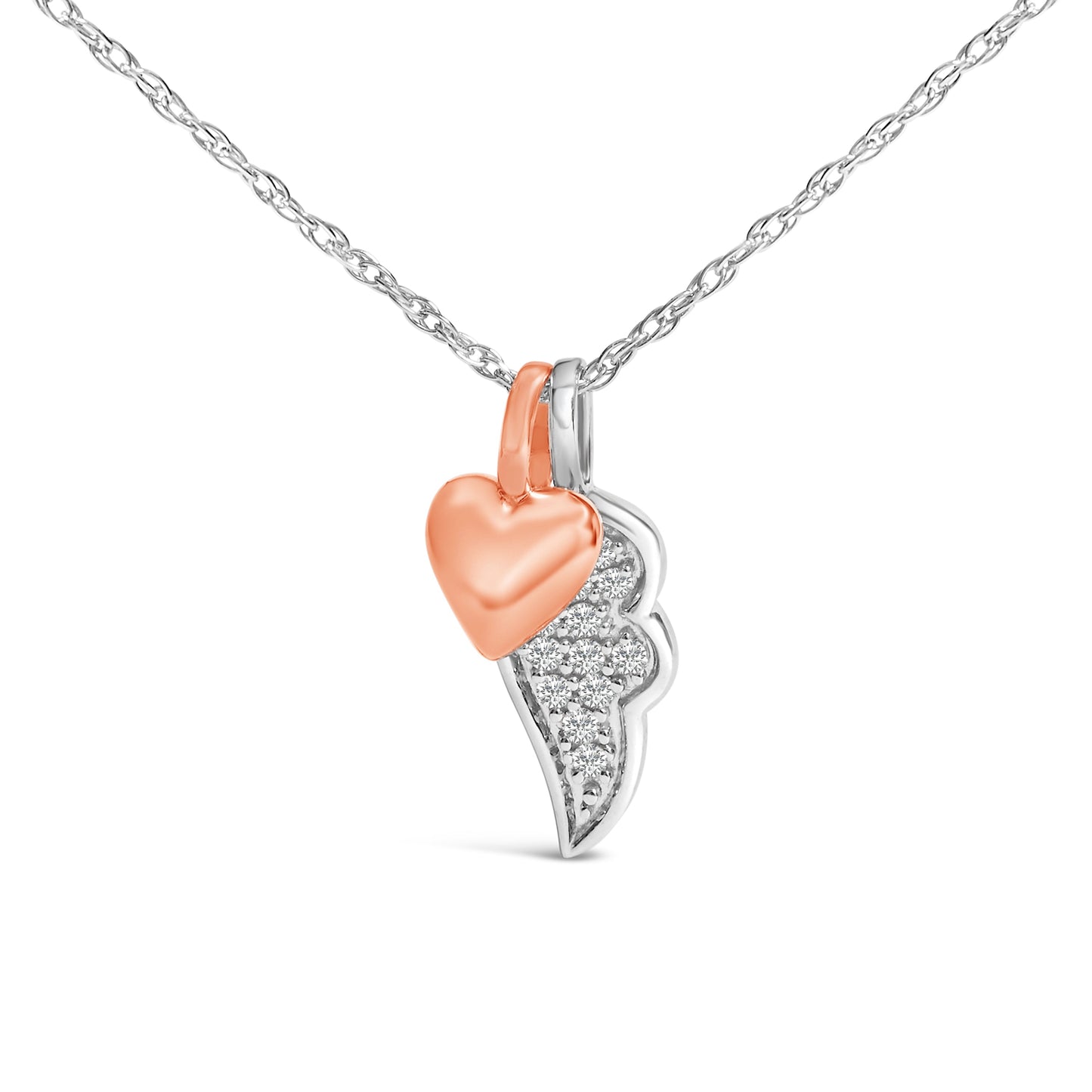 14K Rose Gold Plated Diamond Heart & Wing Pendant Necklace