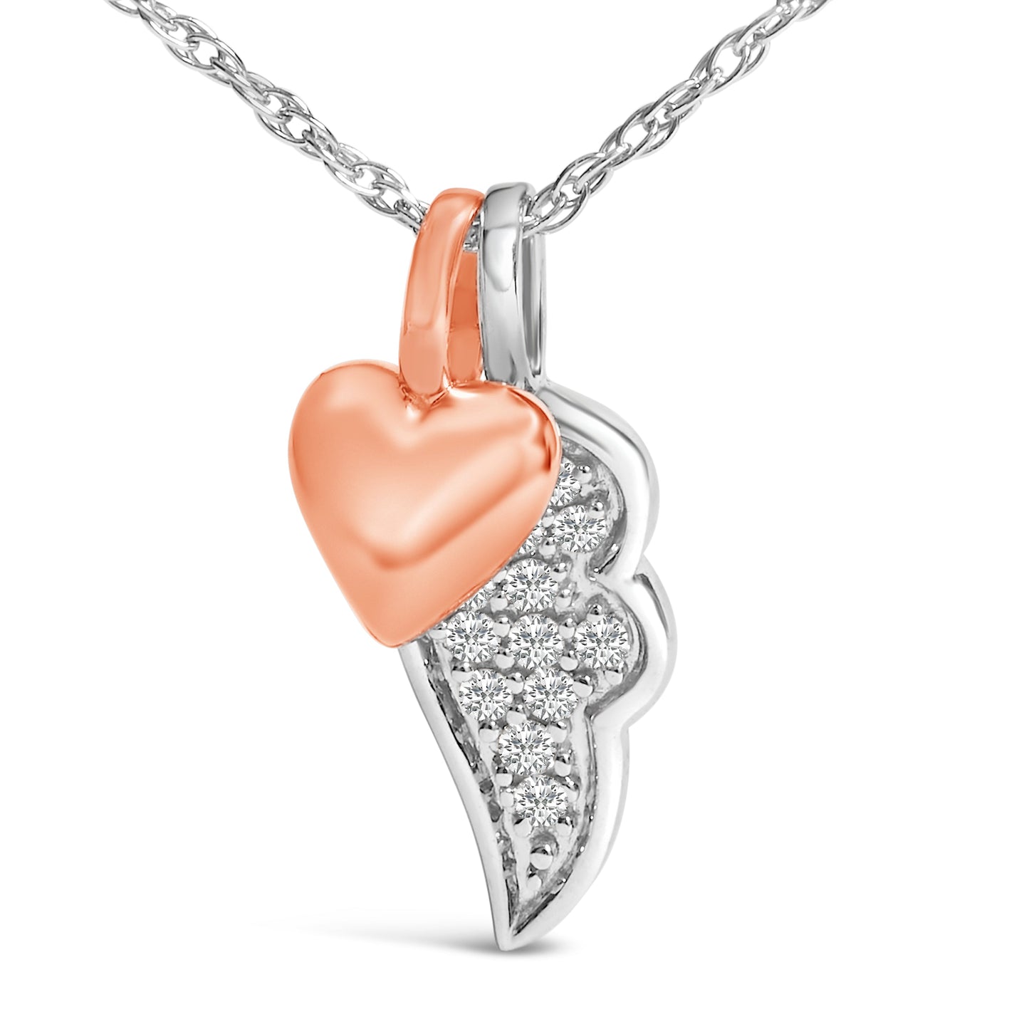 14K Rose Gold Plated Diamond Heart & Wing Pendant Necklace