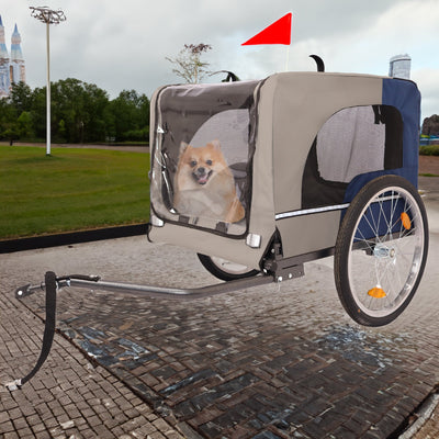 Tangkula Dog Bike Trailer Breathable Mesh Dog Cart with 3 Entrances Safety Flag 8 Reflectors - Korvel
