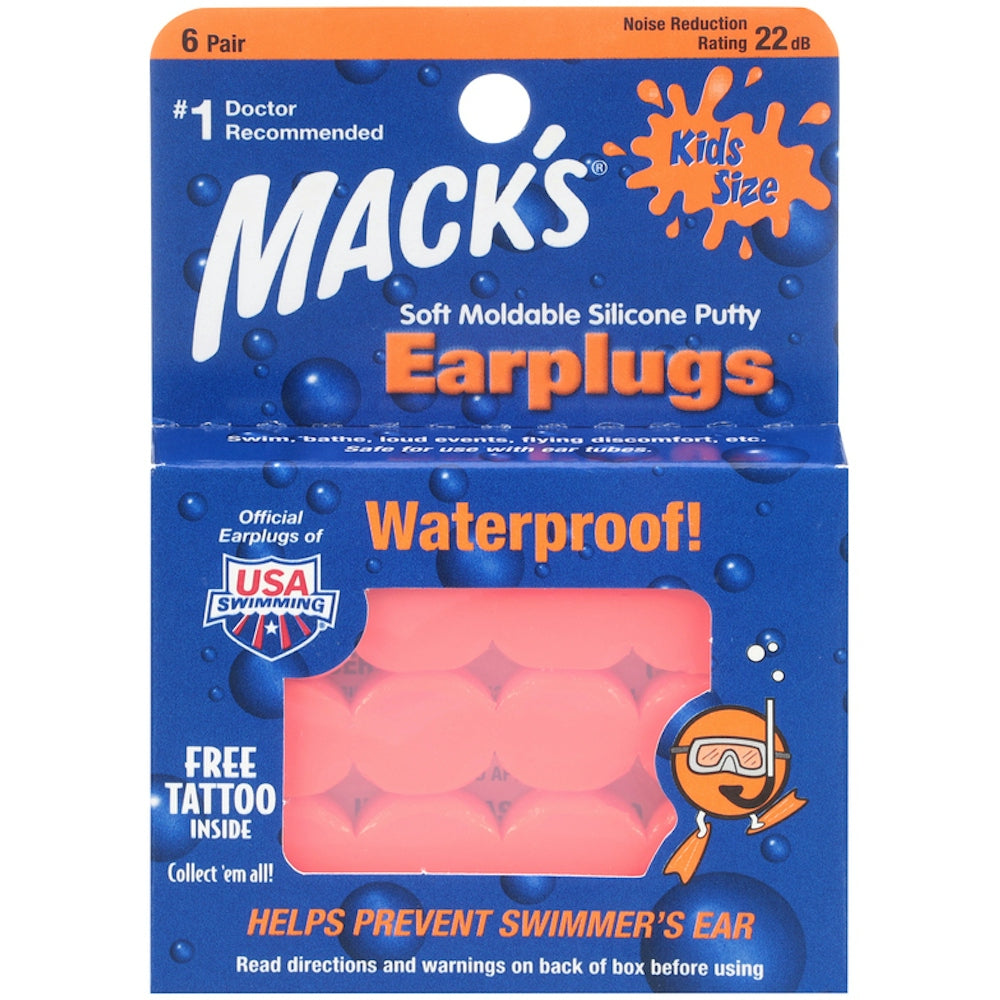 Mack's Pillow Soft Silicone Earplugs for Kids - Waterproof, 6 Pairs