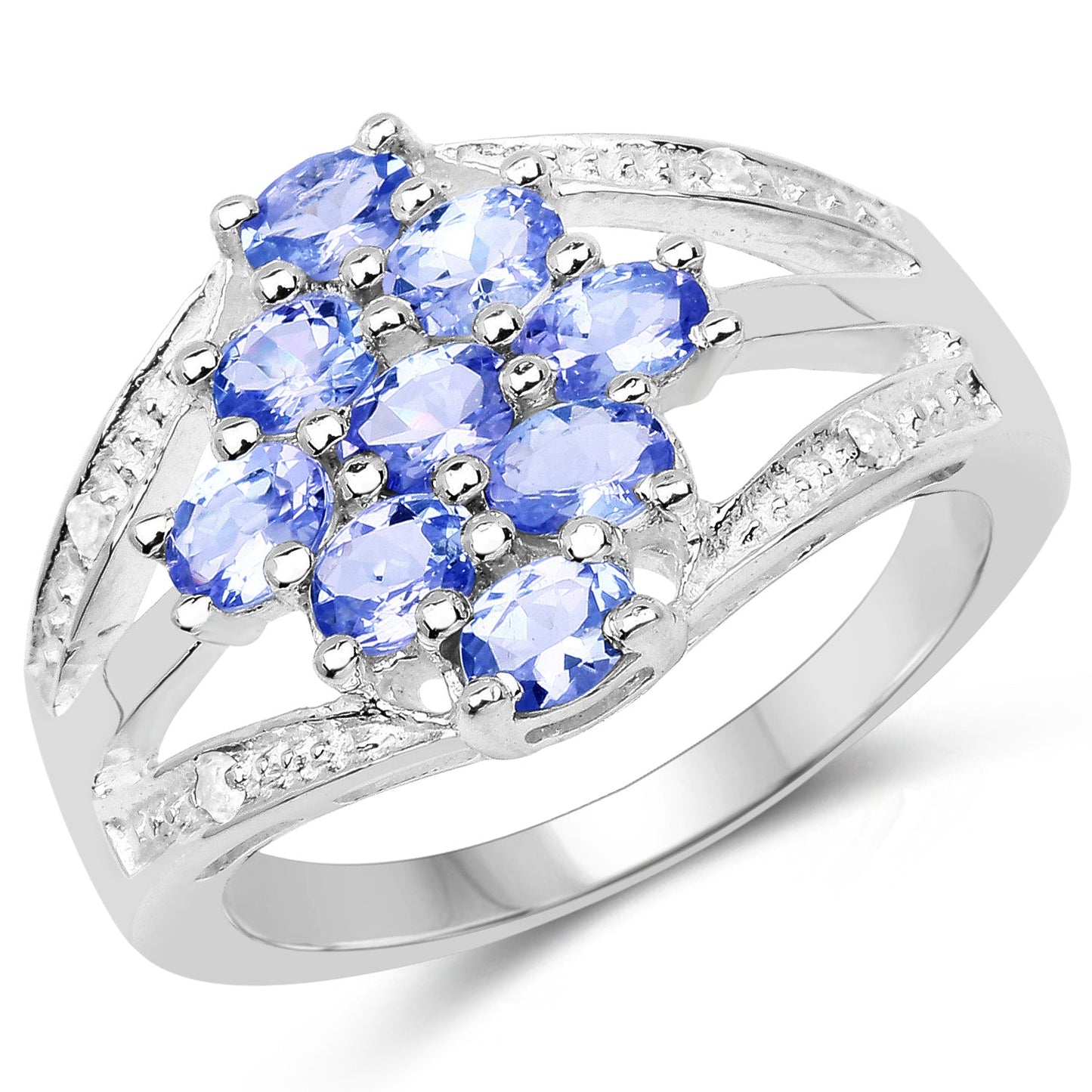 Bague en argent sterling avec tanzanite et topaze blanche de 1,59 carat