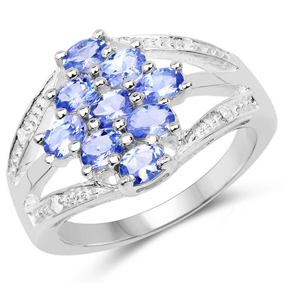 1.59 Carat Genuine Tanzanite and White Topaz Sterling Silver Ring