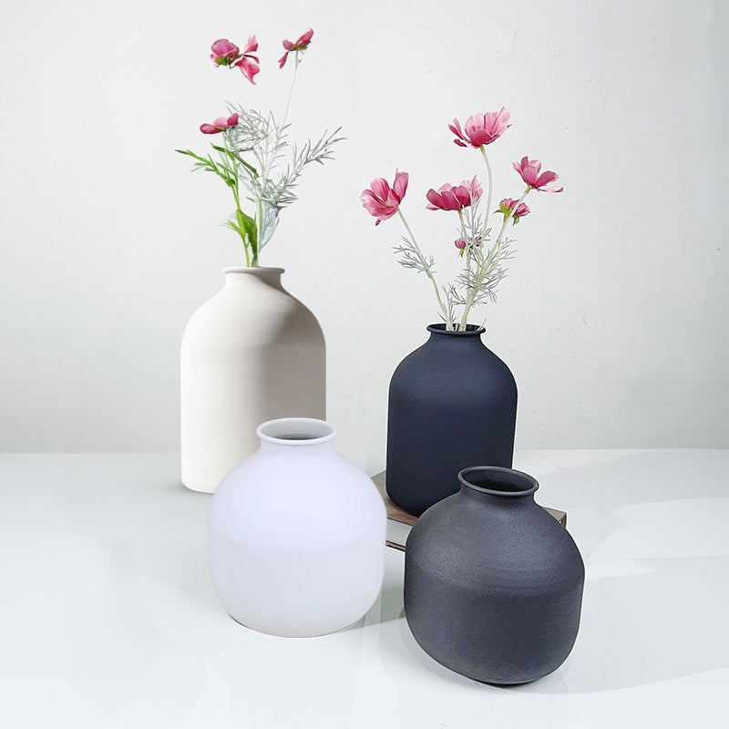 Elegant Matte Black Metal Vase for Home Decor