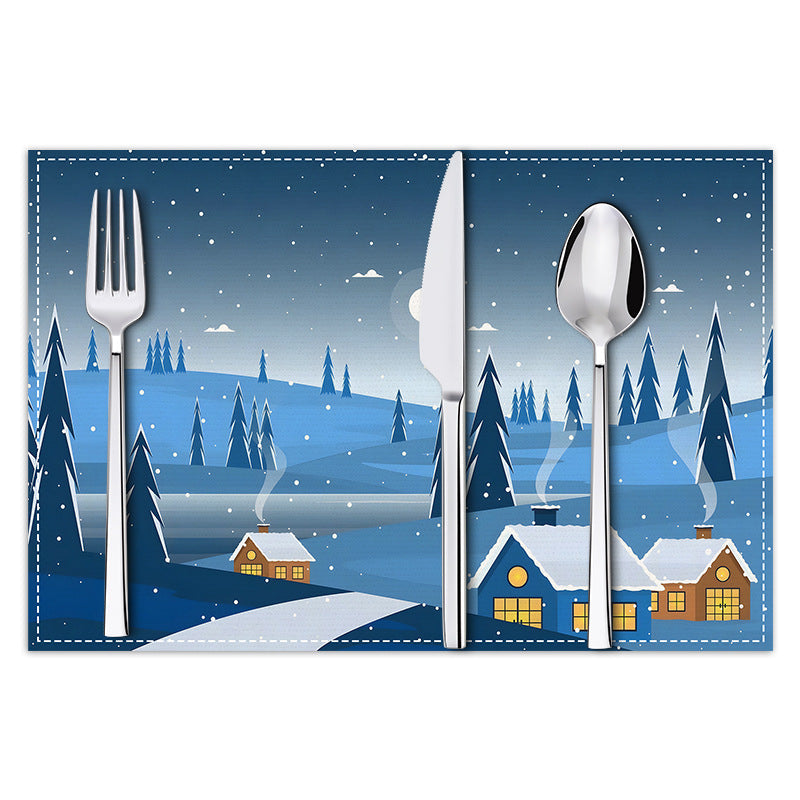 Christmas placemat white hemp Christmas scenery print home table mat living room dining table coaster - Korvel