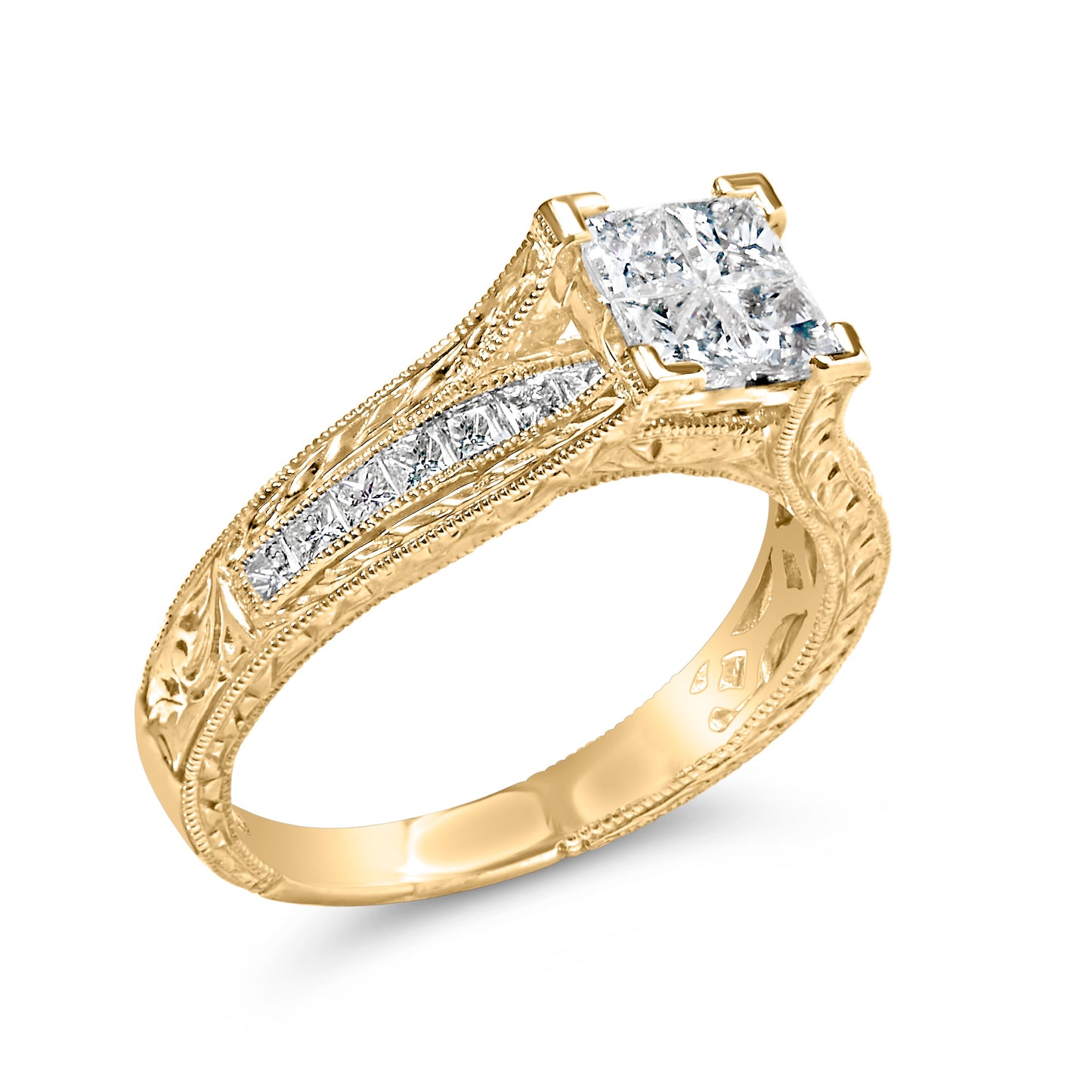 14K Yellow Gold Princess Composite Diamond Engagement Ring - Size 7