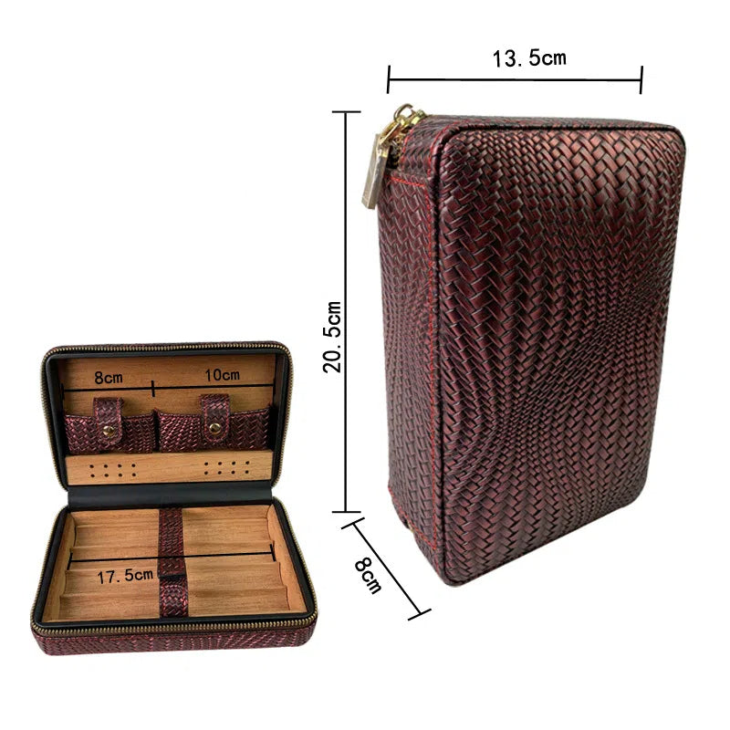 Carved version cigar box portable cedar wood cigar moisturizing box cowhide cigar box storage box Gaoxiba - Korvel
