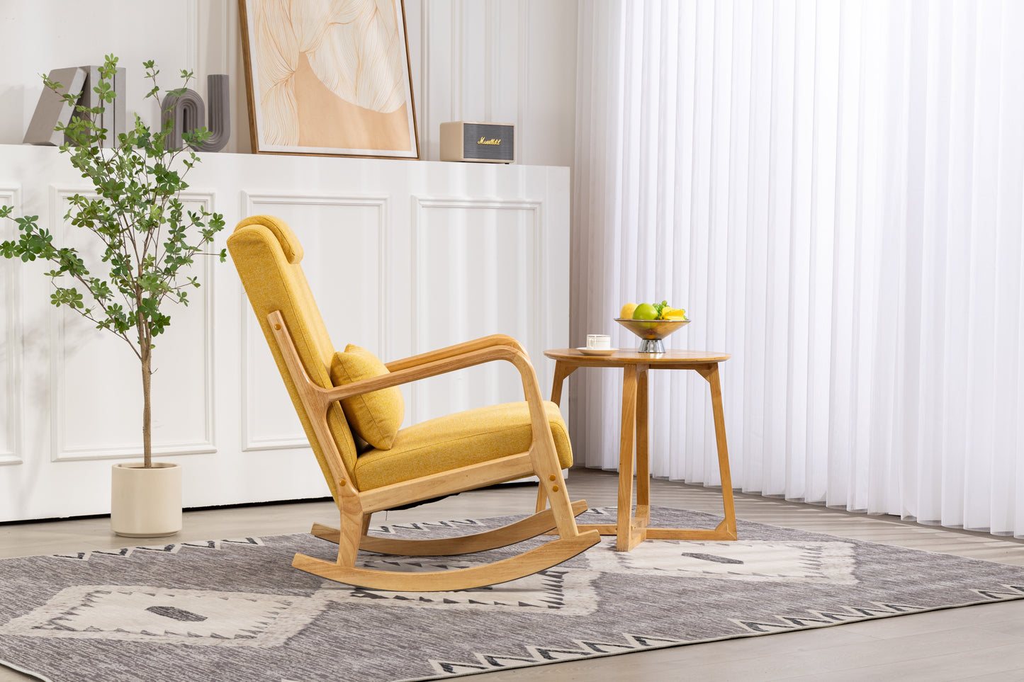 Rocking Chair Upholstered Fabric Rocking Armchair Indoor with High Backrest Glider Chairs and Lumbar Pillow for Living Room - Korvel