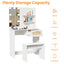 Vanity Desk Set Stool & Dressing Table with LED Lighting Mirror Drawer and Wood Cosmetic Table Chest of Drawers White Color - Korvel