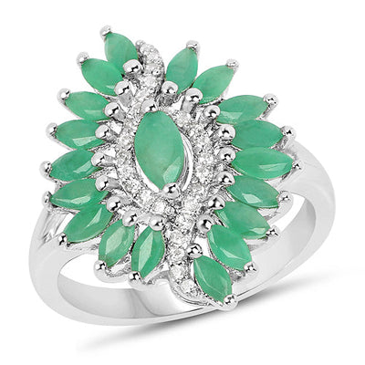 Bague en argent sterling avec émeraude véritable de 1,63 carat et zircon blanc