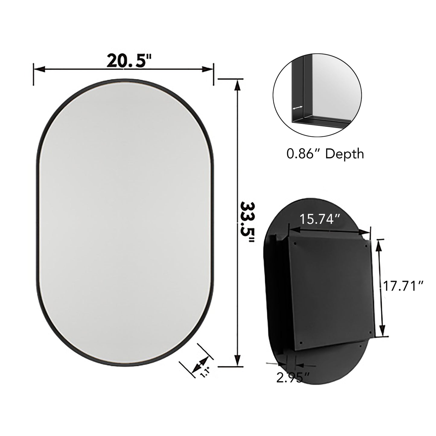 Matte Black Oval Embedded Medicine Cabinet with Mirror