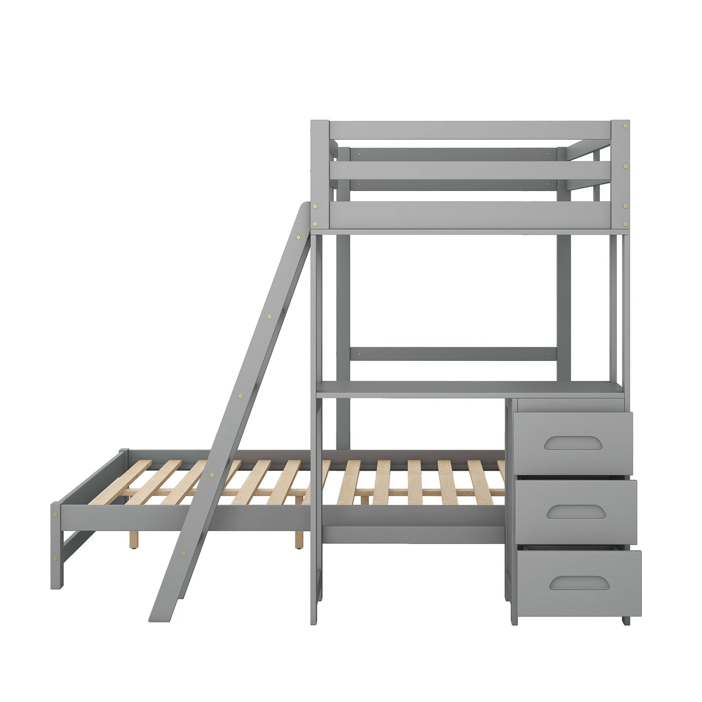Twin over Full Bunk Bed with Built-in Desk and Three Drawers Grey - Korvel