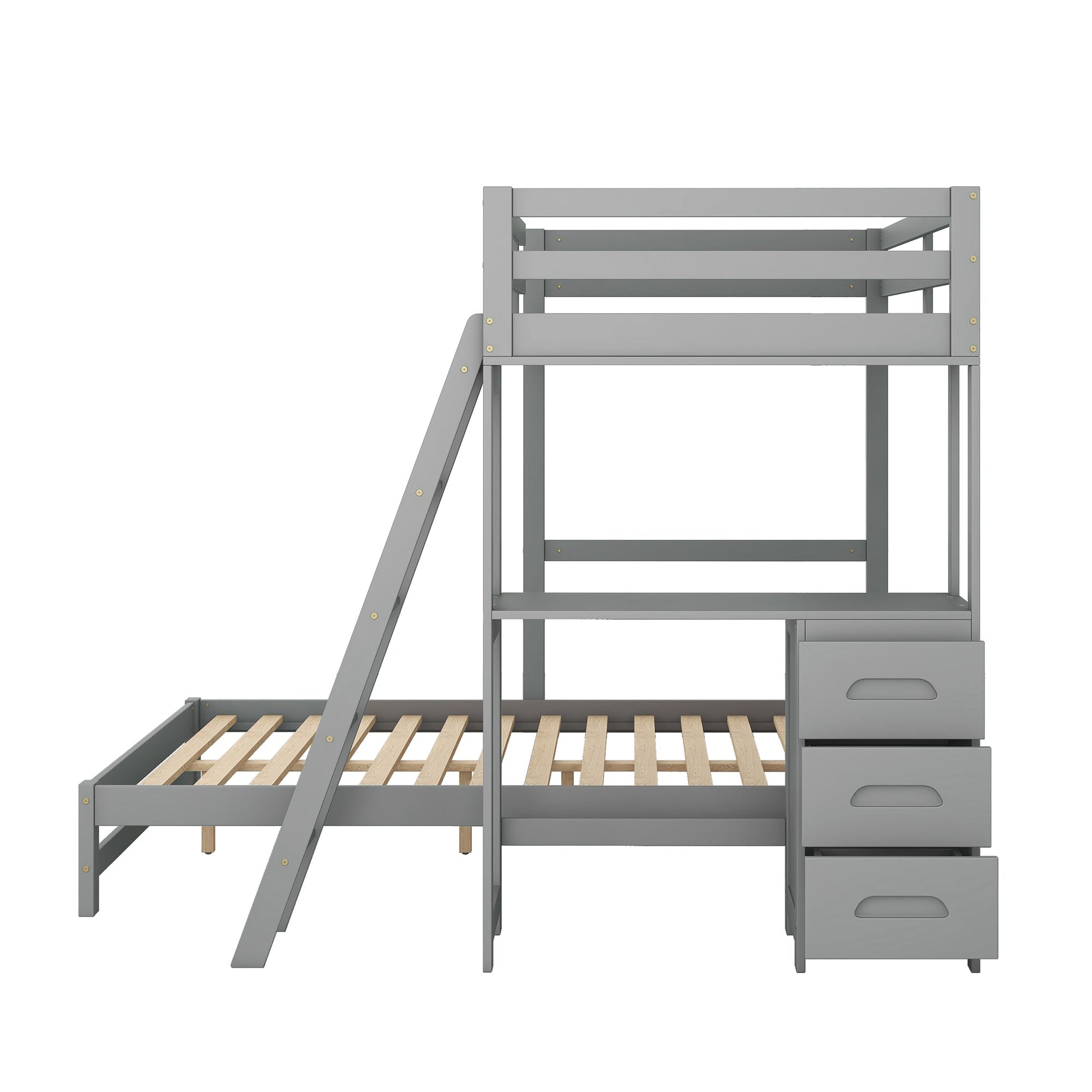 Twin over Full Bunk Bed with Built-in Desk and Three Drawers Grey - Korvel
